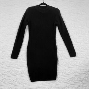 Kaisely Sweater Dress Black Ribbed Knit Back Cut Out Long Sleeve Large